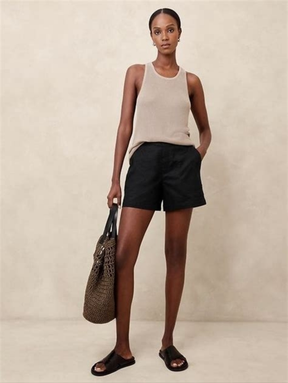 Banana Republic Black Linen Pull-On Shorts